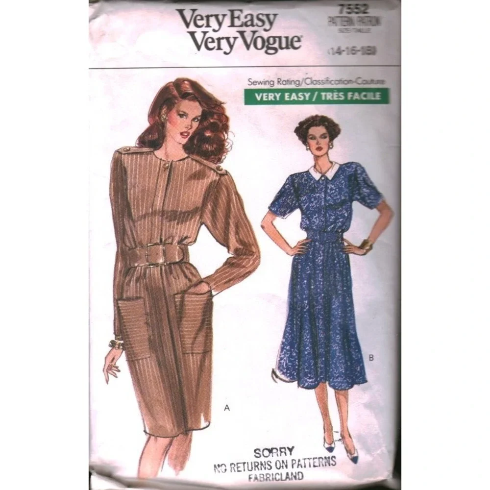 Vogue 7552 Misses Petite Dress Sewing Pattern Size 14-16-18 Vintage 80s cut